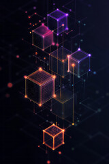 Naklejka premium Vector illustration of digital cubes rearranging and streaming into charts and dashboards,