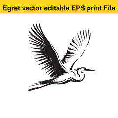 Vector Egret or Heron, standing and flyind