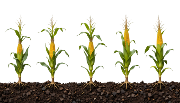 Corn plants at various growth stages from seedling to maturity agriculture farming