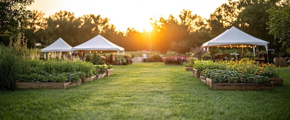 Outdoor garden event at sunset