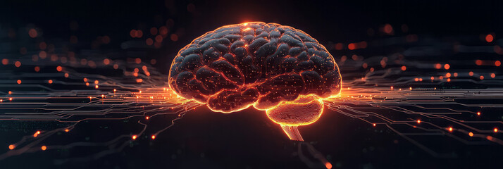 A golden stream of data flowing from a central AI orb into various sectors like medicine,