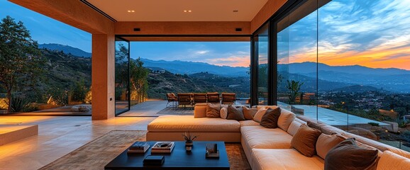 Fototapeta premium Modern living room with mountain views