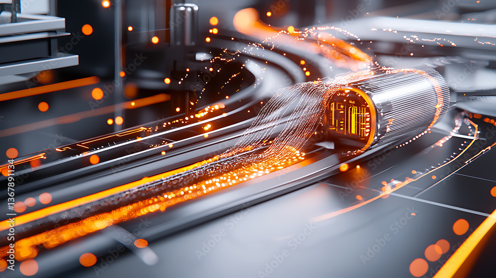 Poster dynamic data flow visualization technology lab digital art modern environment close-up view innovati