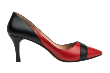 Elegant red and black leather high heels, a sophisticated choice for a confident woman ready for a night out, showcasing sleek lines and a timeless design.
