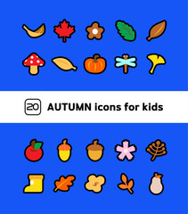 Black line icon CUTE season Autumn icon set for kids 
