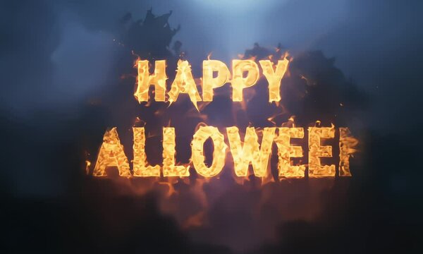 animated text happy halloween with dark background, 4k resolution footage, generated ai