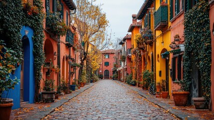 Fototapeta premium Colorful autumnal European street