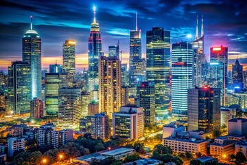 Fototapeta premium Night Cityscape: Digital Technology Presentation Background