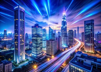 Fototapeta premium Night Cityscape: Outsourcing Global Business Connections