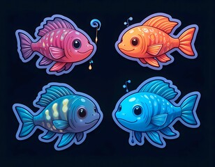 Fototapeta premium Cute Cartoon Fish Set in Vibrant Colors