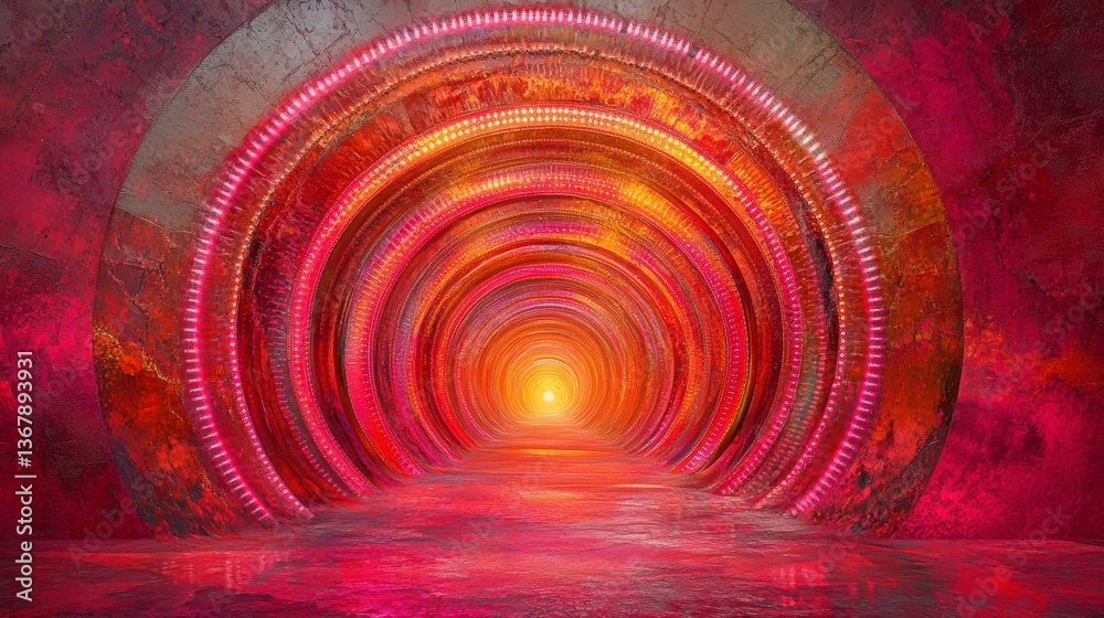 Aufkleber abstract red and orange glowing tunnel with concentric circles.