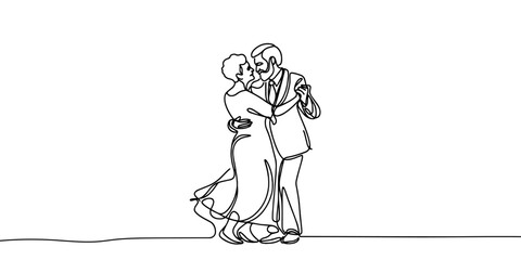 Continuous one-line drawing dance full of love grandparents. Grandparent day concept. Single line drawing design graphic vector illustration	