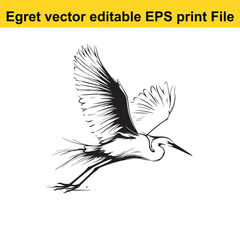 Vector Egret or Heron, standing and flyind