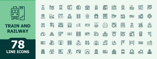 Train And Railway line icon set. Contains related to travel, vehicle, railroad, railway, subway and more. Minimal icons pack. Transport modern icon set. Pixel perfect. Editable vector. © icogrid