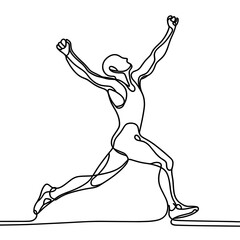 Fototapeta premium Victory celebration of a runner in line drawing style 