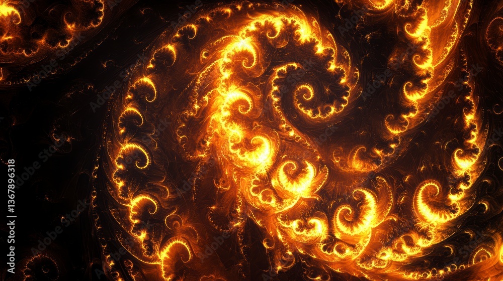 Poster abstract fiery swirls and spirals fractal art.
