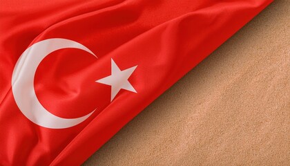 Obraz premium Turkish flag draped over sandy surface symbolizing national pride and diversity