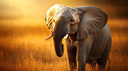 Obraz premium Majestic elephant in golden savanna