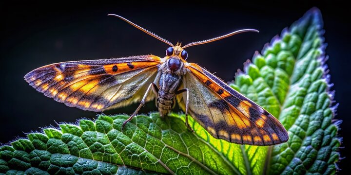 Night Photography: Common Nettle-Tap Moth (Anthophila fabriciana) on Leaf