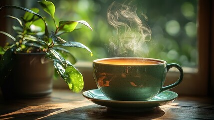 Warm drink by window