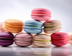 Obraz premium Colorful assortment of french macarons stacked in a vibrant display