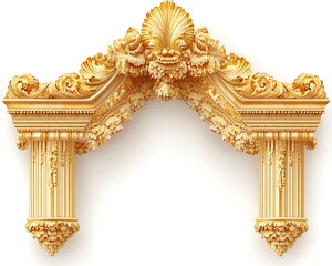 Ornate golden architectural archway with intricate detailed carvings of flora