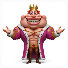 Flamboyant funny king ruling his kingdom with bejeweled opulence - isolated on white