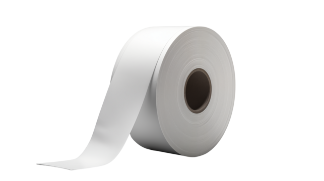 Thermal paper roll white blank for pos printer receipt isolated on black background transparent background