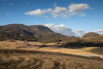 View of beautiful mountain slopes and meadow,spring season