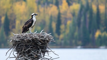 From its nest, a majestic osprey takes in the serene beauty of the surrounding landscape