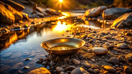Nighttime Gold Panning:  Mineral-Rich Soil & Sparkling Stream, Recreational Gold Prospecting Adventure