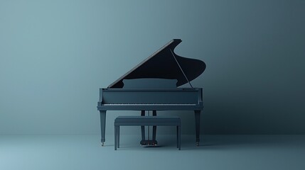Modern grand piano in muted teal room
