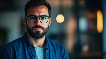 Obraz premium Focused programmer in casual attire, deep in thought, with a dramatic side light. Capturing the essence of concentration and creativity in modern w
