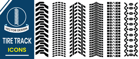 Car tire tracks vector, icon design. Tire treads, silhouette of tread marks for cars and vehicles. Wheel tires traces, motorcycle, car tread tracks, vehicle racing isolated icons. Tire tracks set.