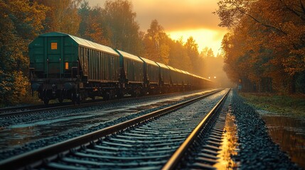 Obraz premium Autumnal train on railway tracks