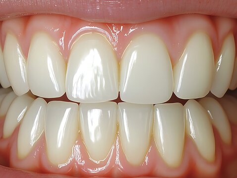 Close up view displaying healthy and beautiful human teeth