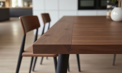 Elegant wooden dining table detail