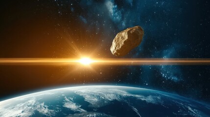 A stunning visualization of an asteroid nearing Earth showcases the grandeur of cosmic phenomena, eliciting feelings of wonder, danger, and the vastness of space exploration.