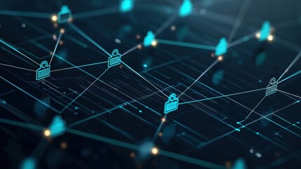 Digital network with secure locks symbolizing data protection and cybersecurity in a connected world.