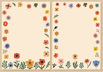 Floral planner template for daily notepad, weekly schedule, agenda, memo, to do list, organizer, checklist, decorated with colorful tiny wild flowers, leaves and nature elements. Vector illustration