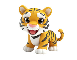 3D cartoon, a happy and cute tiger mascot toy isolated on a white background, png