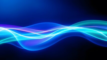Abstract blue background with wavy lines of light creating a dynamic and modern design element