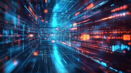 Fototapeta premium Navigating Data Stream Abstract Technology Digital Tunnel with Glowing Light