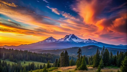 Oregon Colorful Mountain Sunset Minimalist Landscape Photography