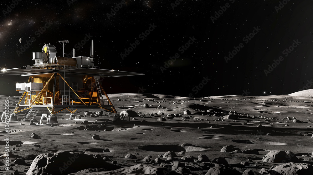 Poster this refinery designed for excavation and extraction of lunar regolith operates on the moon's surfac