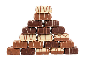 Obraz premium A stack of assorted square and rectangular chocolates isolated on transparent background
