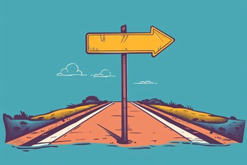 Empty road vanishing into the distance with a directional sign