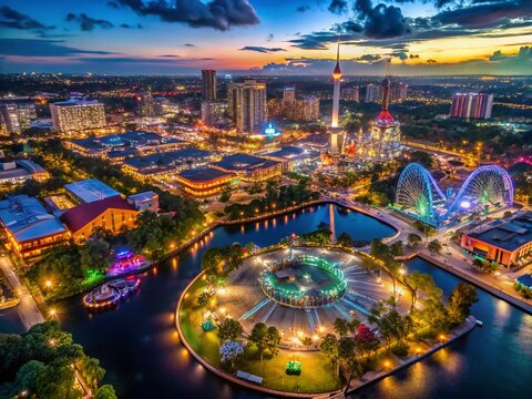 Orlando Florida Aerial Night Lightscape: Theme Parks & City Skyline