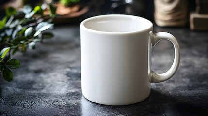 A high-quality image of a white coffee mug displayed elegantly on a table ready for advertising and promotional use
