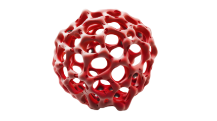 Red abstract sphere rotating on transparent background